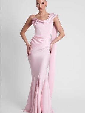 Elegant One-Shoulder Pink Evening Gown LEAU